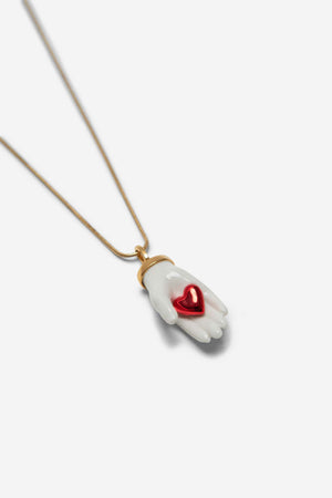 LITTLE HAND & HEART NECKLACE ENAMELED RED