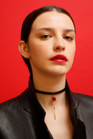 ROSEBUD STEM LEATHER CHOKER - ANDRESGALLARDO