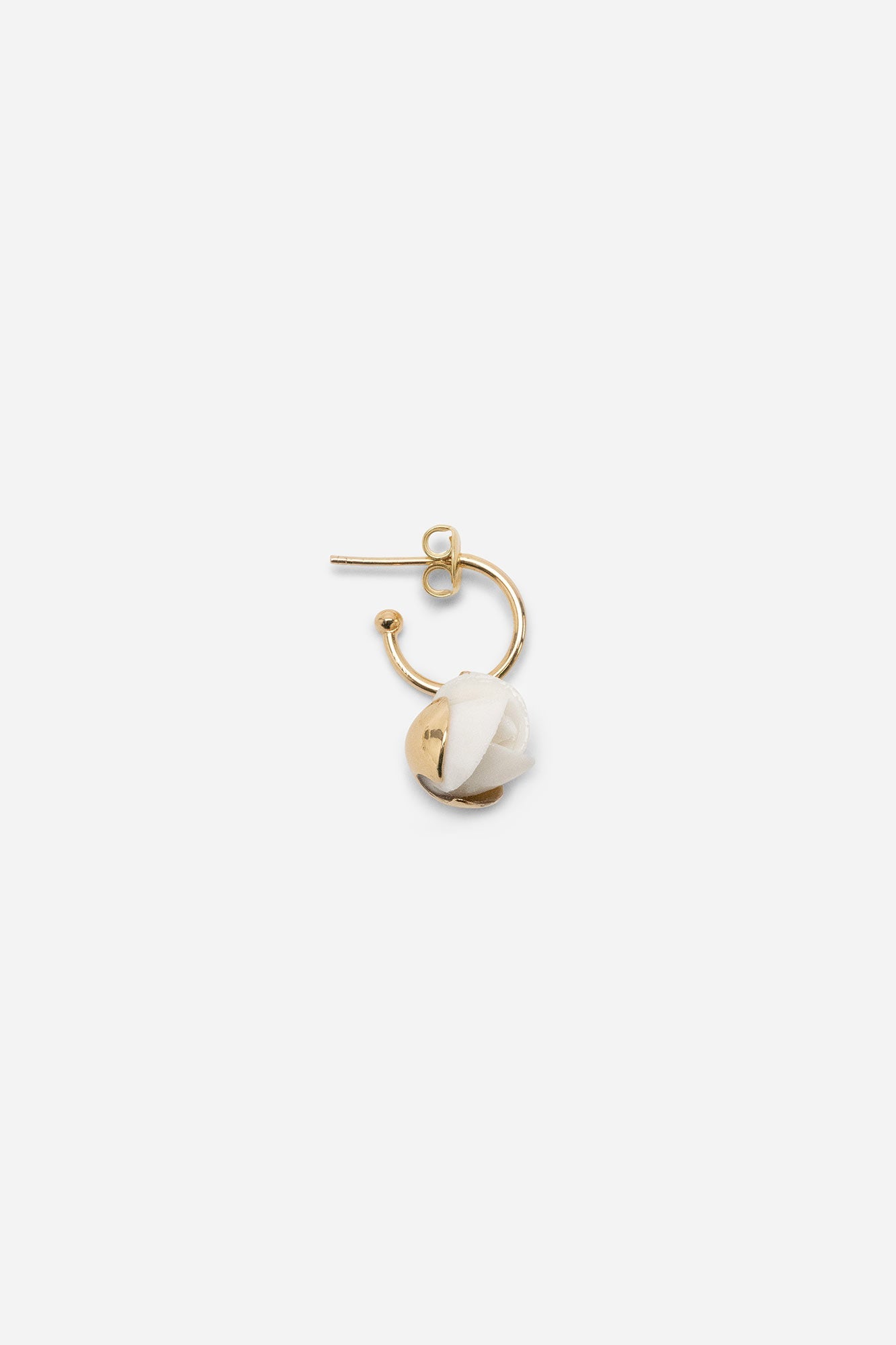 ROSEBUD HOOP SING EARRING GOLD & WHITE - ANDRESGALLARDO