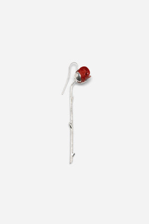 ROSEBUD STEM SING EARRING SILVER & RED - ANDRESGALLARDO